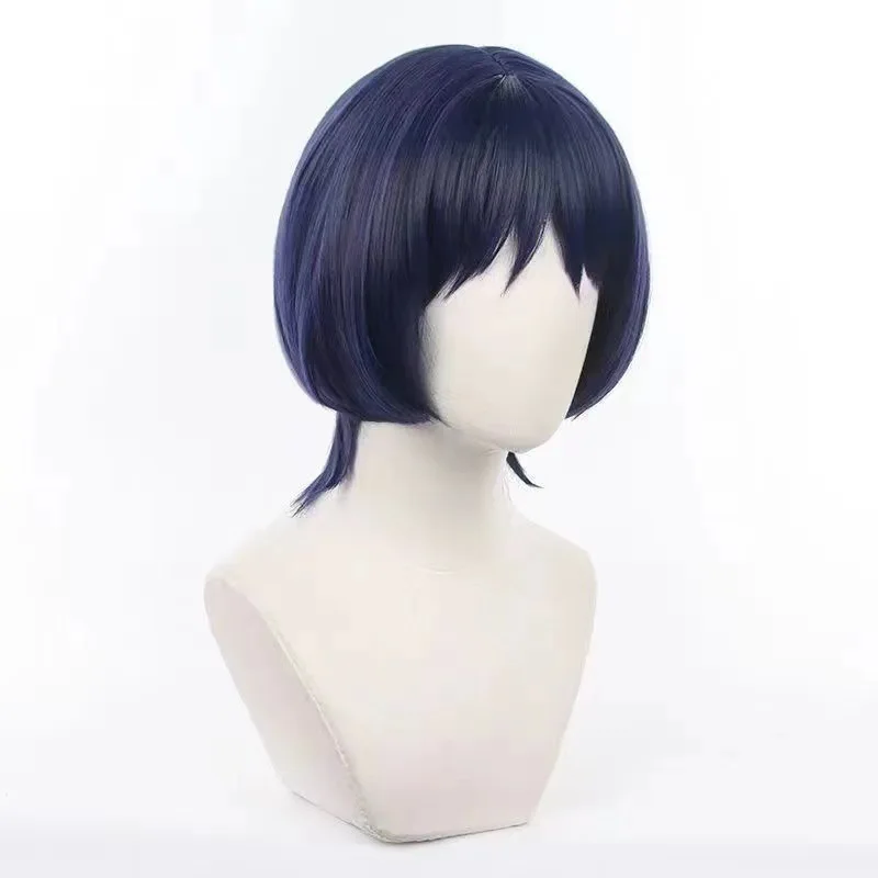 Genshin Impact Scaramouche Wanderer Cosplay Wig Pre-Styled Dark Blue Synthetic Hair Heat Resistant for Halloween Cosplay view 5