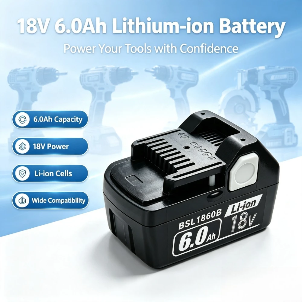 BSL1860B 18V 6000mAh High Capacity Li-ion Battery Compatible with Hitachi HiKOKI 18Volt Drill Grinder Garden Power Tool Batterie