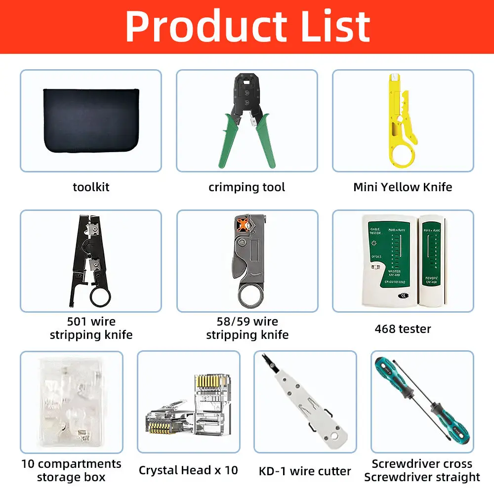 RJ45 RJ11 RJ12 Network Tool Kit Cable Tester Crimper Stripper Wire Cutter Screwdriver for Ethernet FTTH Telecom Network Repair - view 2