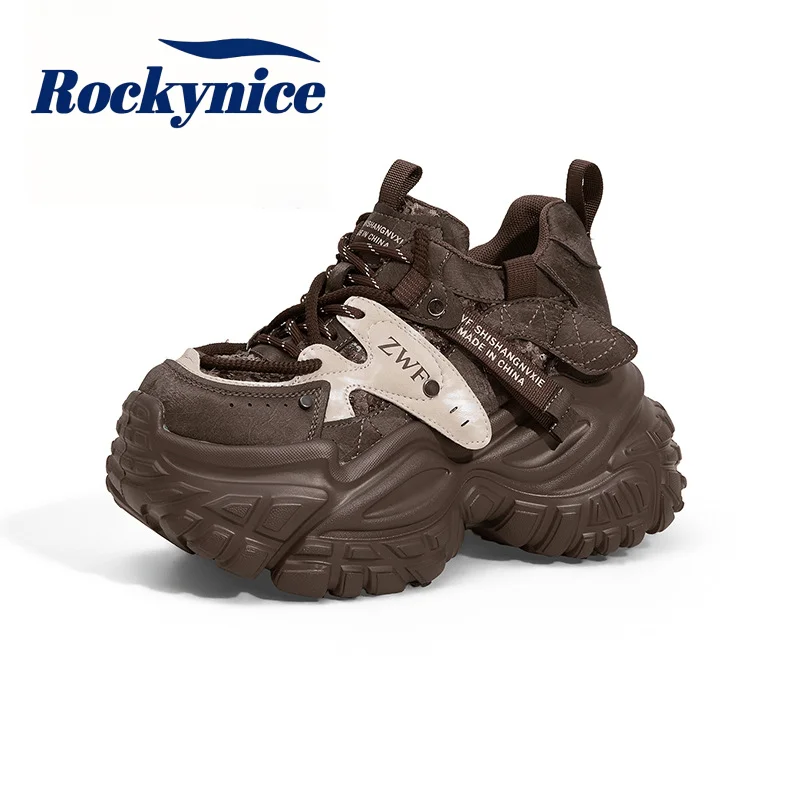 2026 Autumn Women Genuine Leather Chunky Sneakers Wedge Heels Lace-up High Platform Sports Shoes Woman Breathable Mesh Shoes 9CM