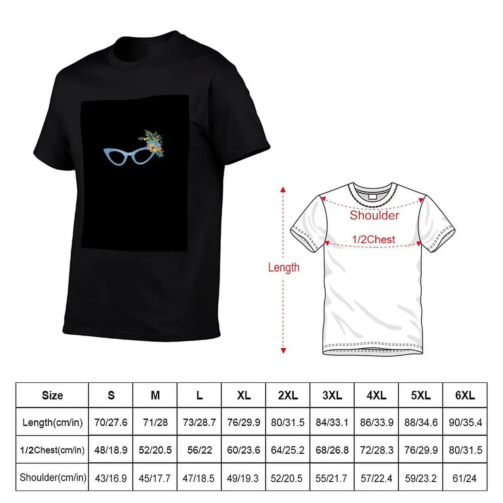 Blue Cat Eye Glasses With A Floral Bouquet T-Shirt oversized blacks vintage street wear t shirt men