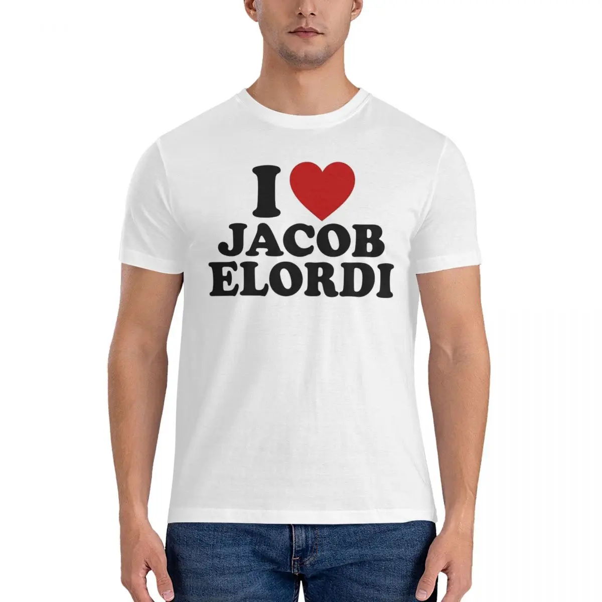 Men's T-Shirt I Love Jacob Elordi Vintage Pure Cotton Tees Short Sleeve T Shirt Crewneck Clothes Gift Idea