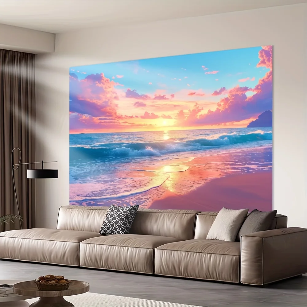 Vibrant Sunset Ocean Tapestry Wall Hanging Beach Sunrise Art Canvas Print Modern Home Decor Decor Living Room Master Bedroom