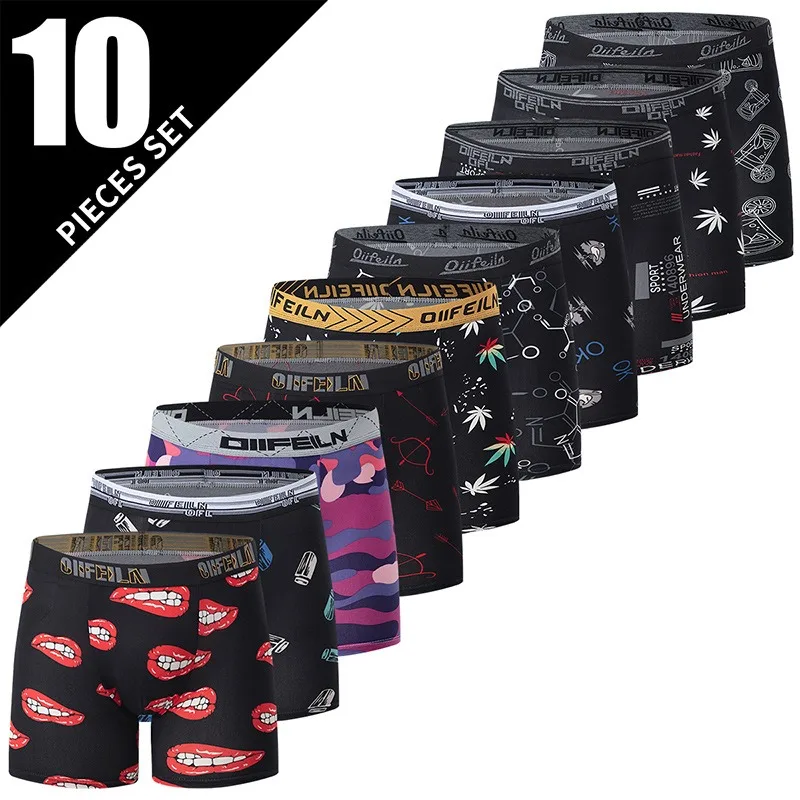 5/10 Pack Multi-Size Men's Boyshort Leisure Sports Joker Underwear with Elastic Waist, Long, for Teenagers To Adults Men Boxers