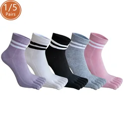 Cotton 5 Finger Socks Short Women Striped Solid Soft Elastic Breathable Student Young Casual Harajuku Toe Socks 4 Seasons