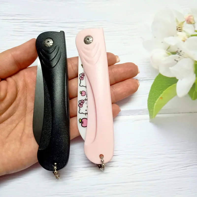 Sanrio Ceramics Folding Knife Cartoon Hello Kitty Cinnamoroll Kuromi Pattern Portable Mini Household Peeler Fruit Knife