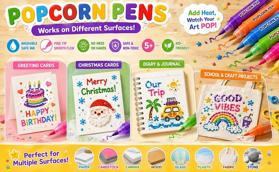 Puffy Popcorn Stift-Set 6/12 Farben 3D-Kunstmarker Glatter, einfach zu färbender Zeichenstift für Tagebuch, Notizbuch, Grußkarte, DIY-Bastelarbeiten – Detail 4
