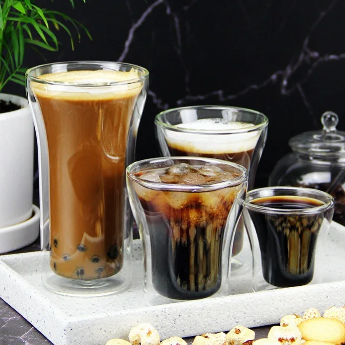 100/200/250ML Simple Double-layer Glass Cup Heat Cold Resistant Anti-scalding Coffee Cup Milk Brandy Wine Mug Cafe Accessories