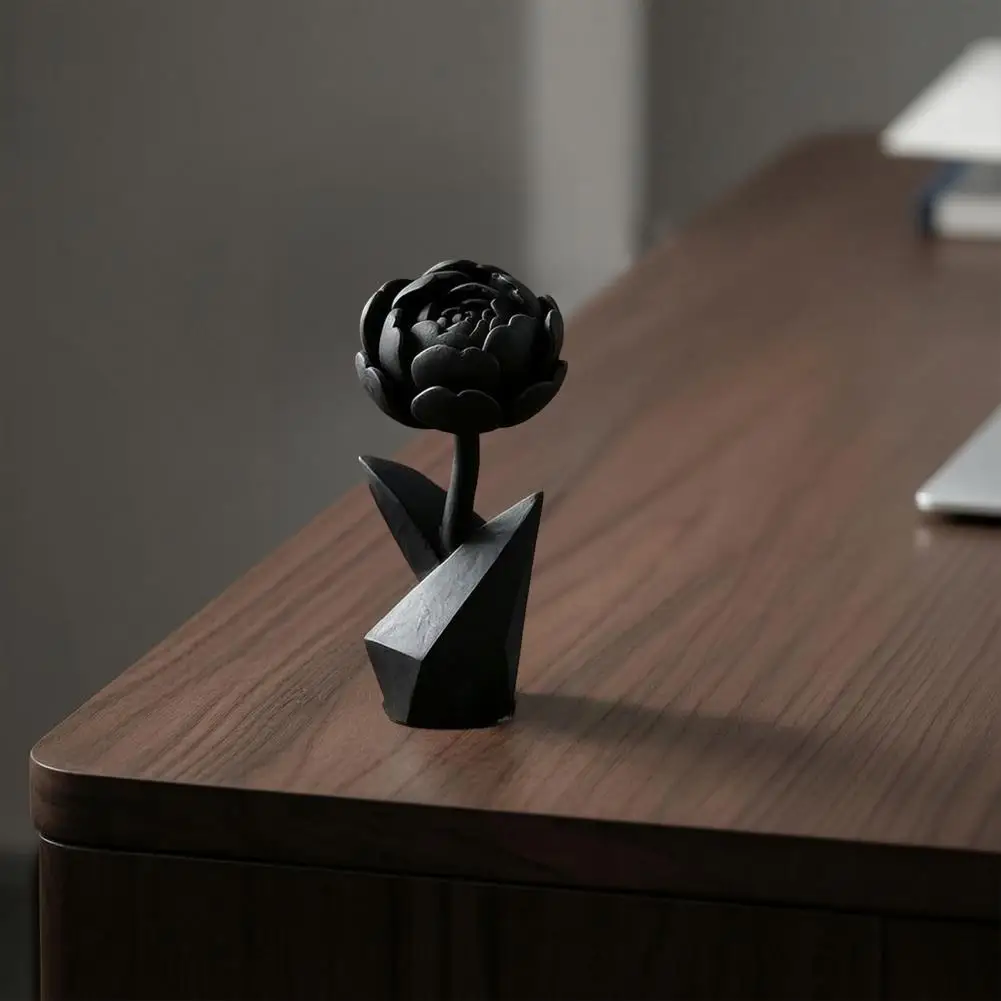 Flower Figurine 3d Printed Black Peony Figurine Small Flower Ornament for Office Desk Executive Tabletop Decor Room Bedroom