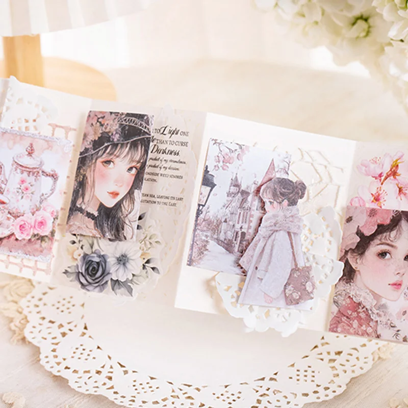 Mr Paper, 1 style 200 sheets/bag ‘Romantic Girl's Journal’ Series Character Background Wraparound Book