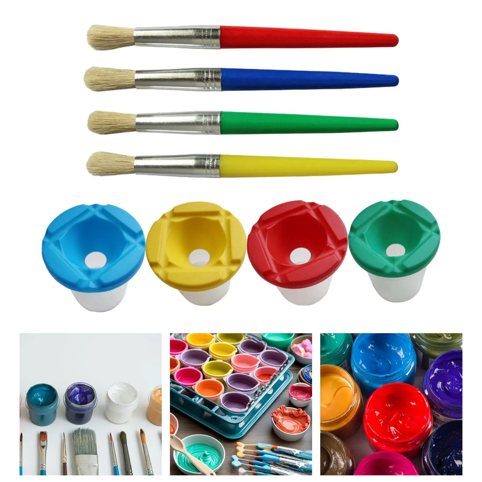 4Pcs Water Coloring Brush Graffiti Tool Creative Kids Suit Spill Proof Paint Cups and Paint Brushes for Child DIY Gift Drawing