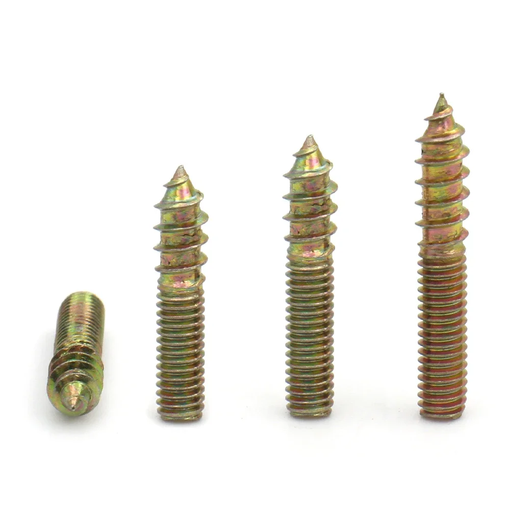 30/60pcs M4 M5 M6 M8 Color Zinc Plated Carbon Steel Double Ended Thread Lag Self Tapping Screw Fixing Screw Hanger Bolts