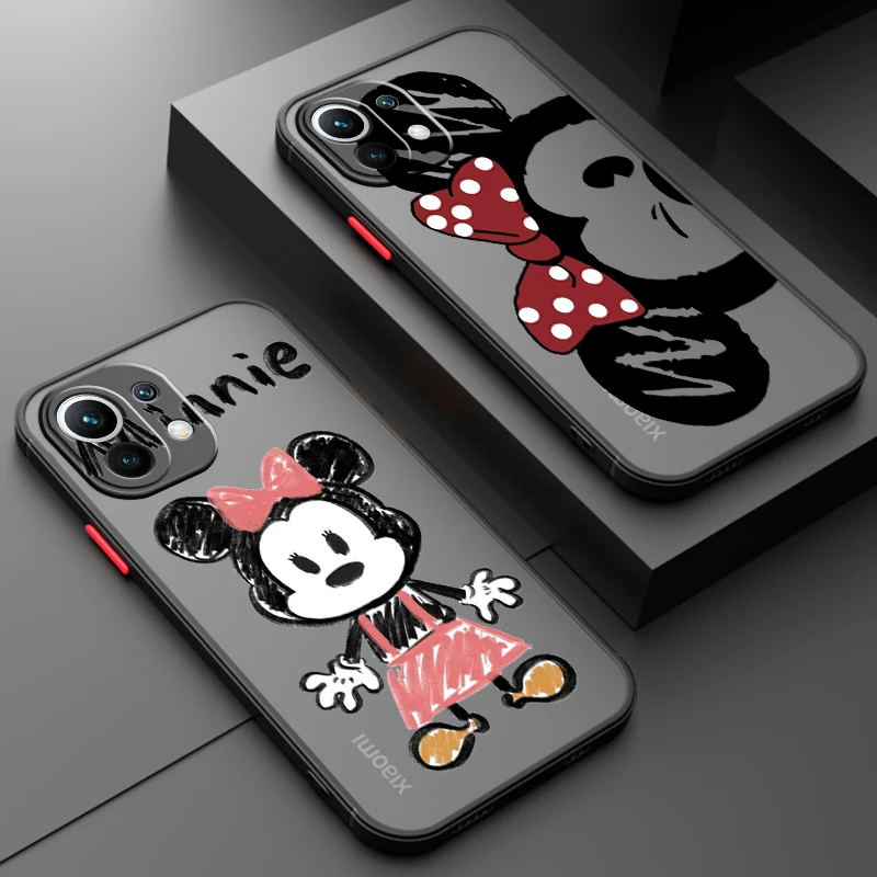 Disney Mickey Mouse Minnie Frosted Translucent For Xiaomi Mi 13 12 12T 11T 11 11i 10T 10 9T Pro Lite Ultra 5G Funda Phone Case