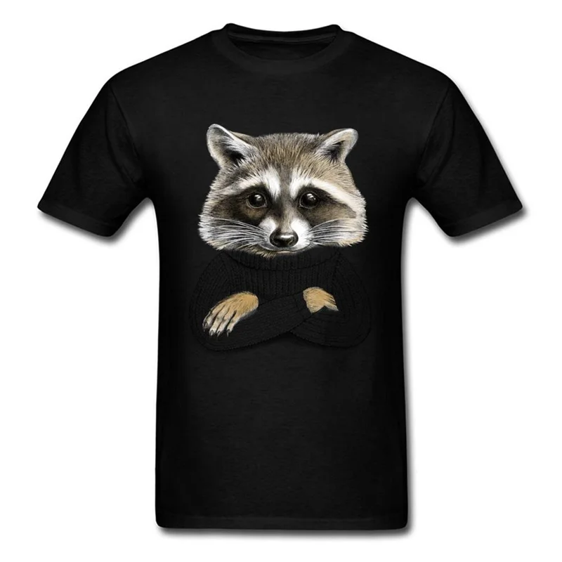 Cute Animal Raccoon Men\'s 3d Print Tshirt Round Neck Black Oversized T-Shirt Summer 2023 Short Sleeves Street Casual Tees Tops