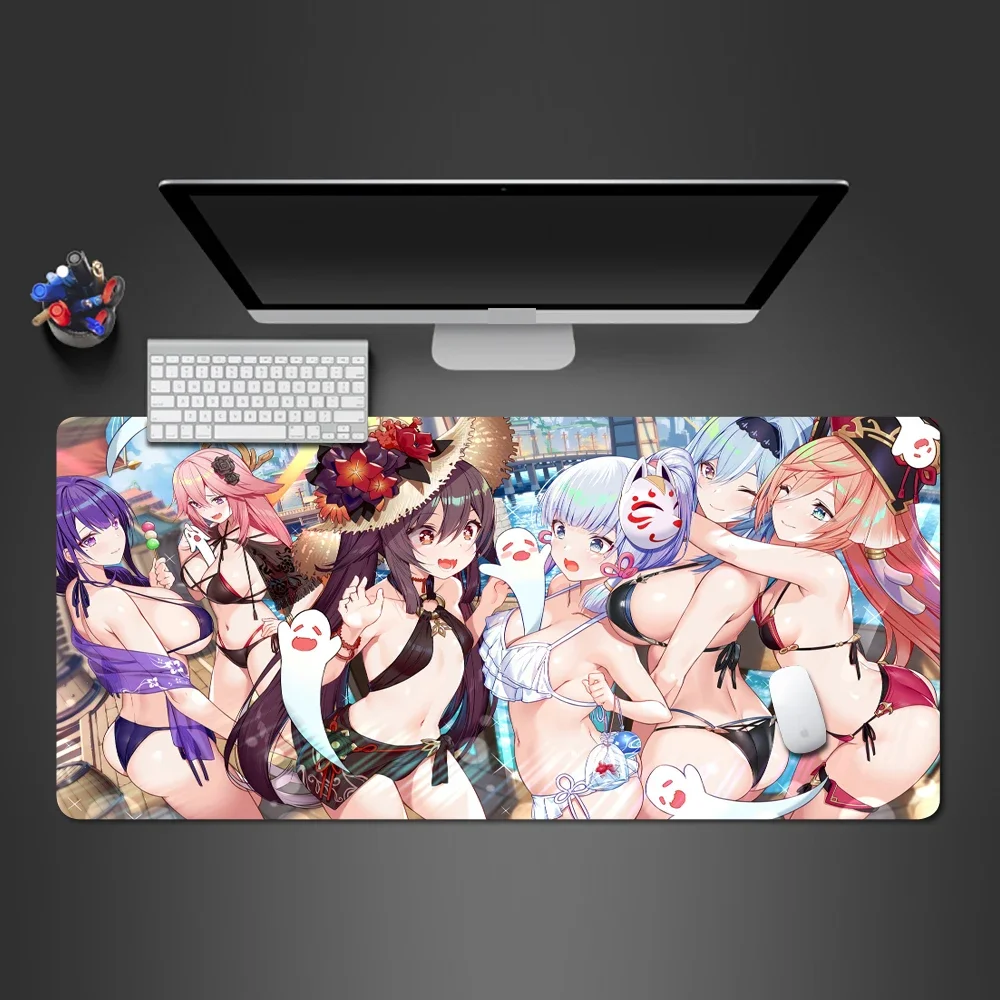 Genshin-alfombrilla de ratón de impacto Hu Tao, tapete Kawaii de Mesa Grande Xxl, bonito teclado de Anime, Alfombra de ratón personalizada, alfombra