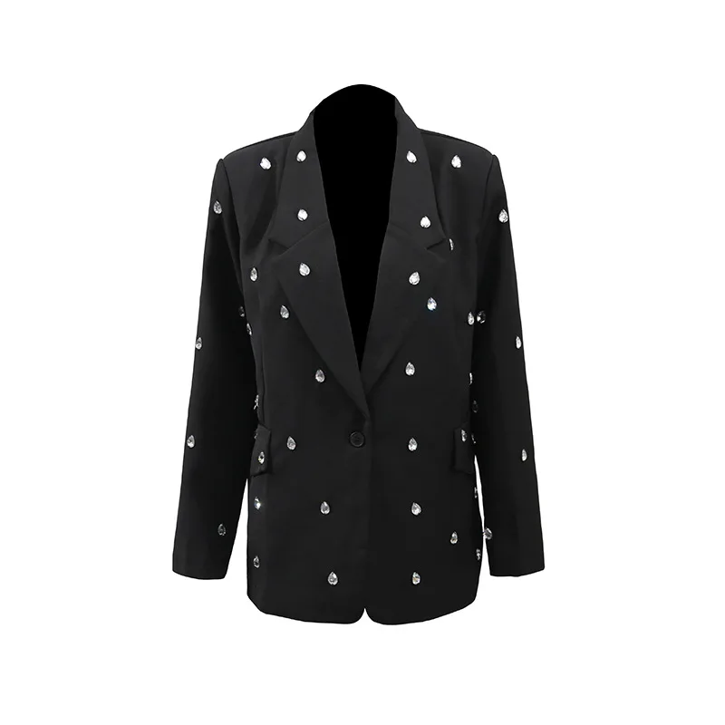 Temperamento abito da pendolare industria pesante goccia d'acqua hot diamante collage manica lunga giacca monopetto vrouwen luxe femme