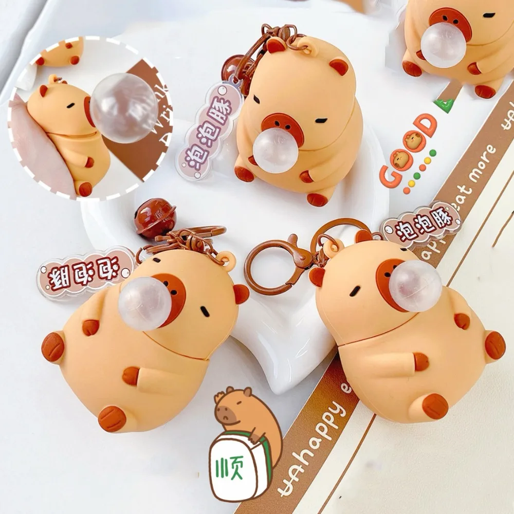 Squeeze Squeeze Capybara Keychain Keyring Capybara Bubble Capybara Pendant Creative Bubble Spitting Capybara Spitting Toys