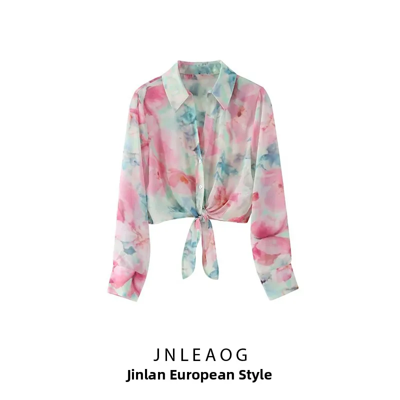 

ZBZA, новая летняя женская модная уличная блузка с принтом и бантом, универсальная длинная блузка из полиэфирного волокна Sve