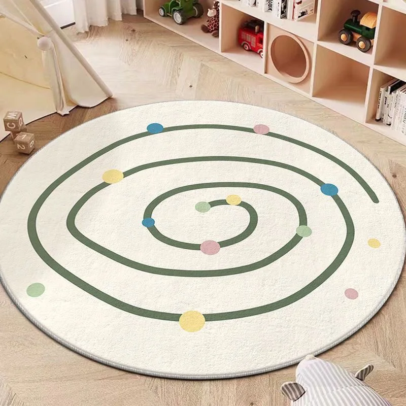 Spiral Pattern Round Carpet Colorful Dots Design Non-Slip Mat INS Style Soft Home Decor Rug for Living Room Bedroom Play Room