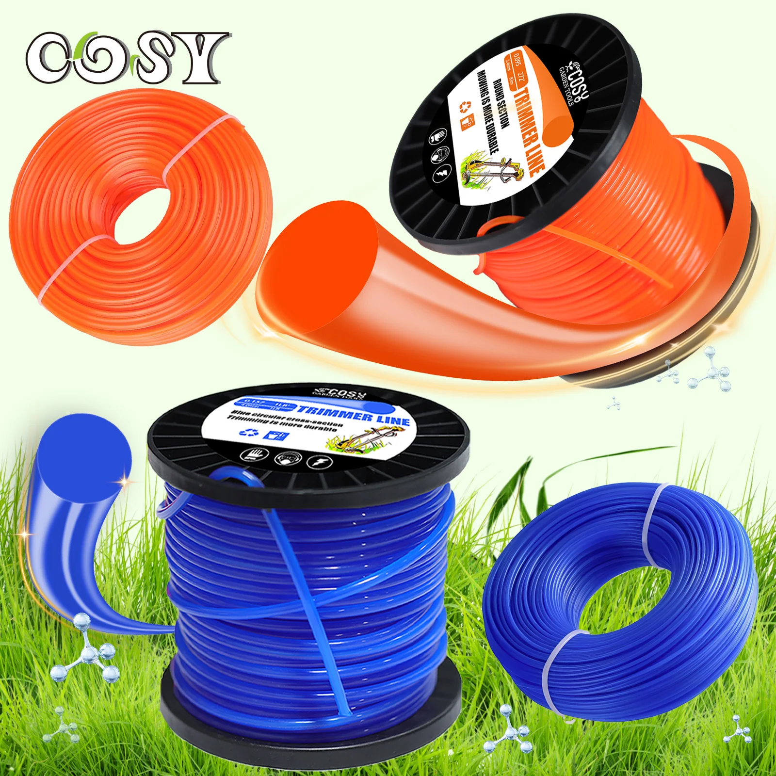 50M/100M/1LB Orange Or Blue Nylon Circular Grass Trimmer Line Longer Length Line For Brush Cutter Rope Lawn Mower Head Accessory