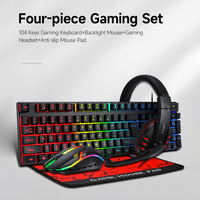 Four-piece Gaming Combo 104 Keys Keyboard 4-color Breathing Light Mouse 3.5mm Gaming Headset Anti-slip Mouse Pad