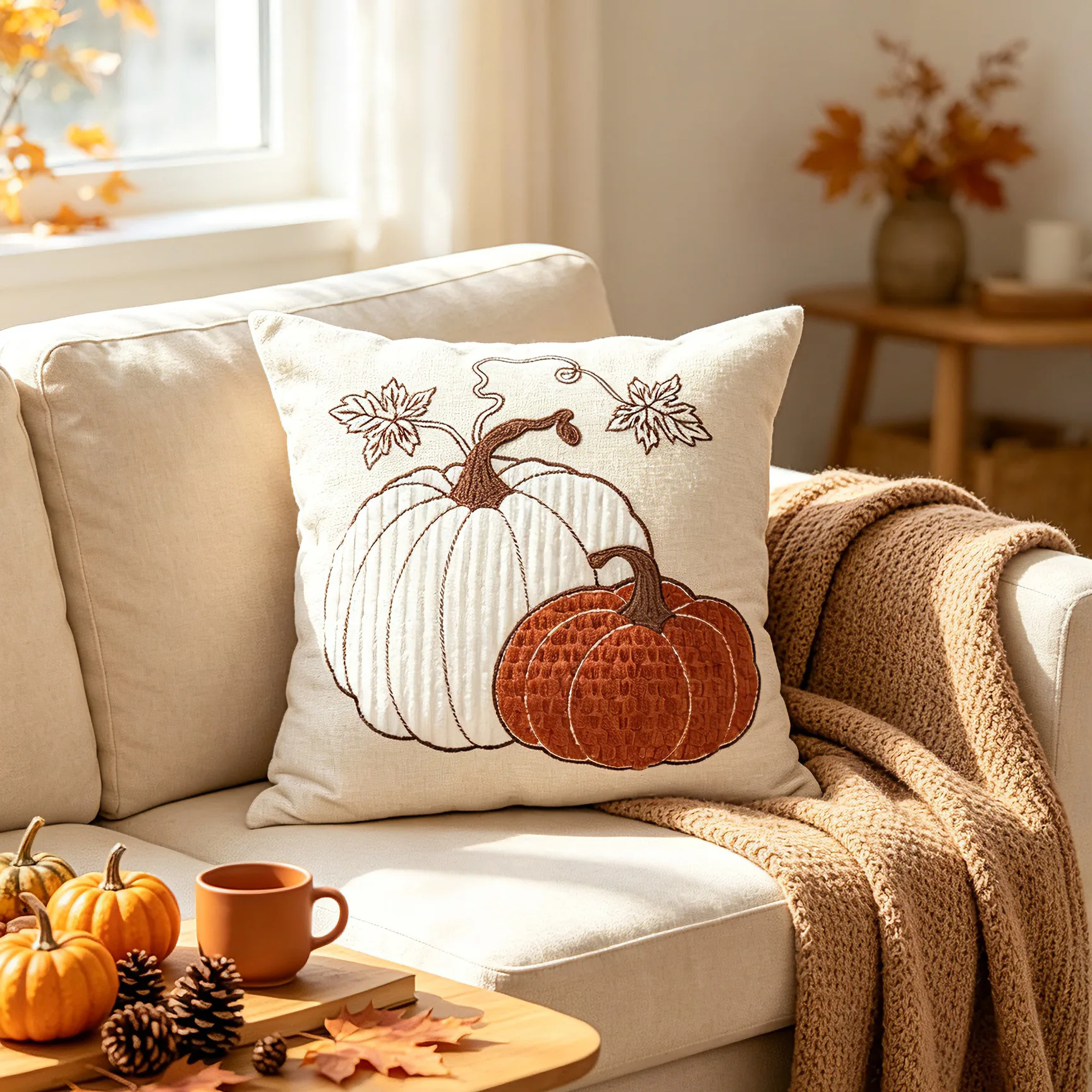 Harvest Bestickter Kürbis-Kissenbezug Cojines Wohnzimmerdekoration Chenille Einfacher Kissenbezug Thanksgiving-Kissenbezüge – Detail 5