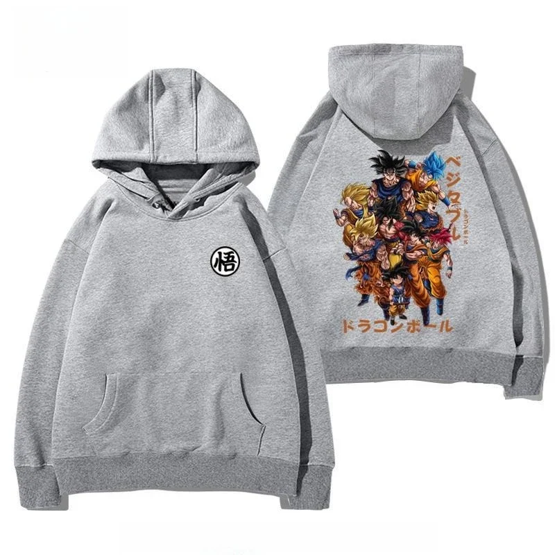 Dragon Ball Anime Co-branded Wukong Vegeta Cartoon Comic Print Cardigan com capuz Suéter masculino e feminino jaqueta tamanho grande