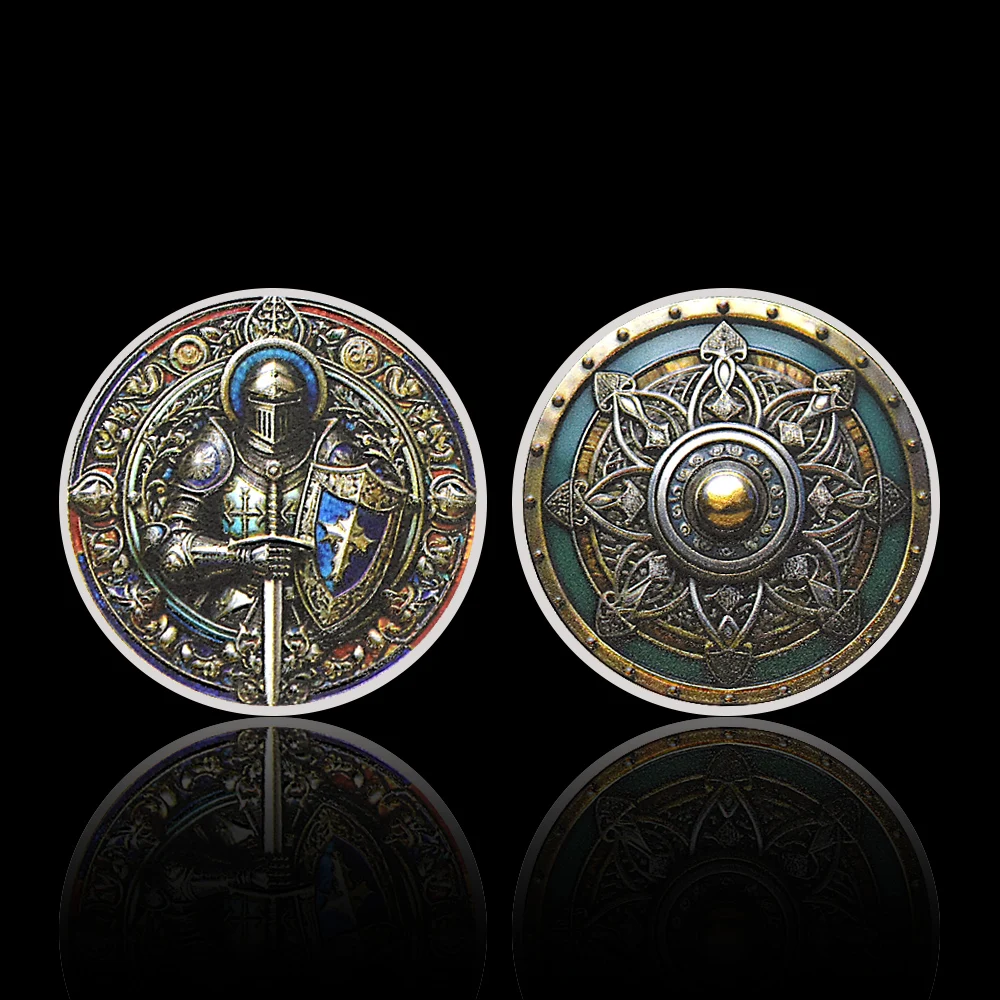 Medieval Knight Commemorative Coin 40mm Vintage Metal Craft Relief Templar Souvenir Gift for History Lovers Collectors replica