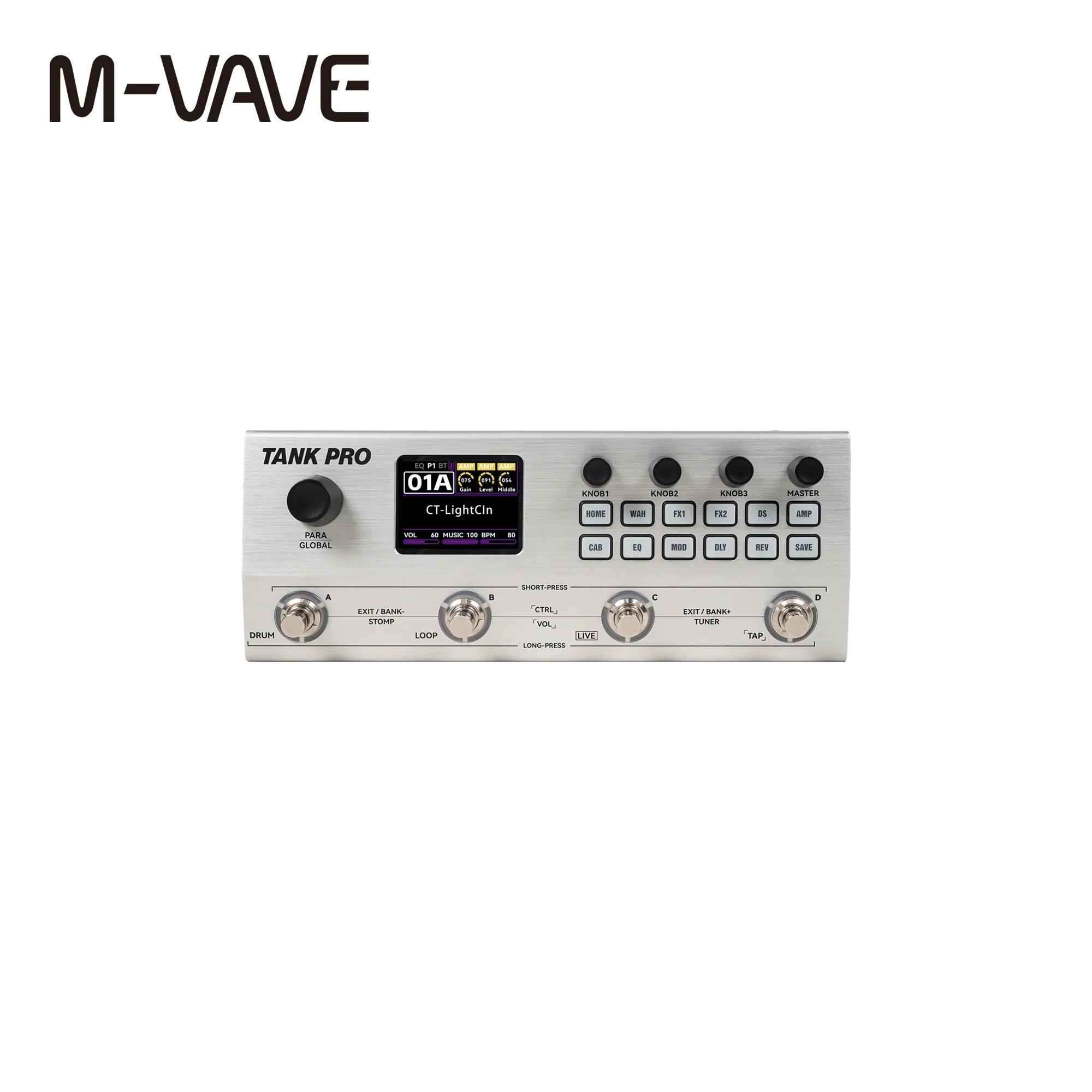 M-VAVE TANK PRO、マルチエフェクトギターペダル、充電式、アンプ