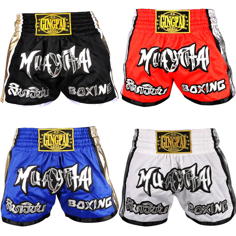 Men Women Kids Muay Thai Shorts Embroidery Thai Boxing Shorts  Satin BJJ MMA Clothes Gym Grappling Cage Fight Kickboxing Shorts