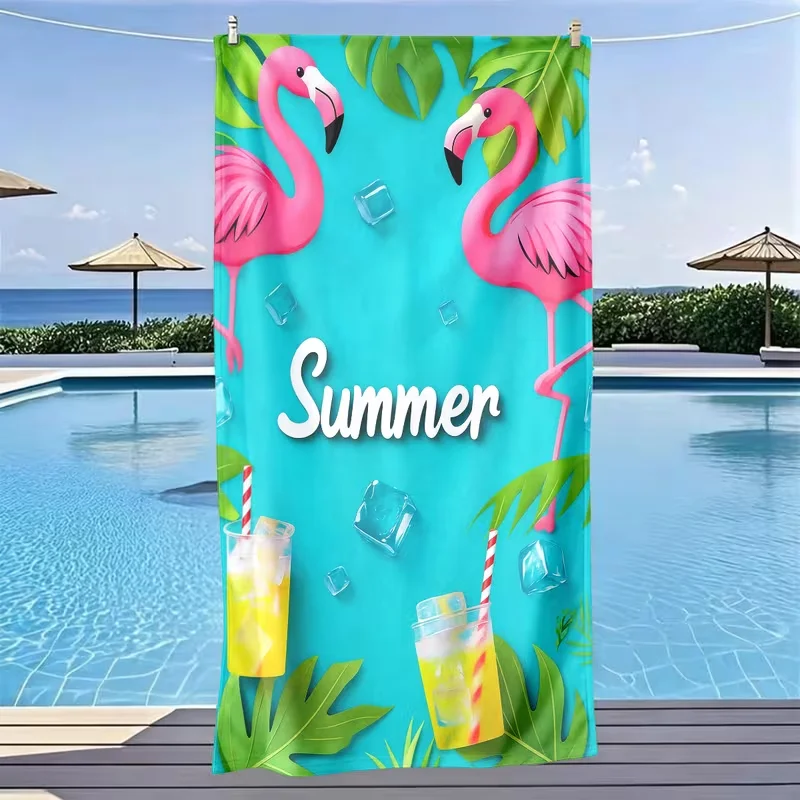 Summer Coconut Cocktail Print Beach Towel Quick Dry Sandproof Absorbent Towel for Swimming Pool Camping Travel Holiday