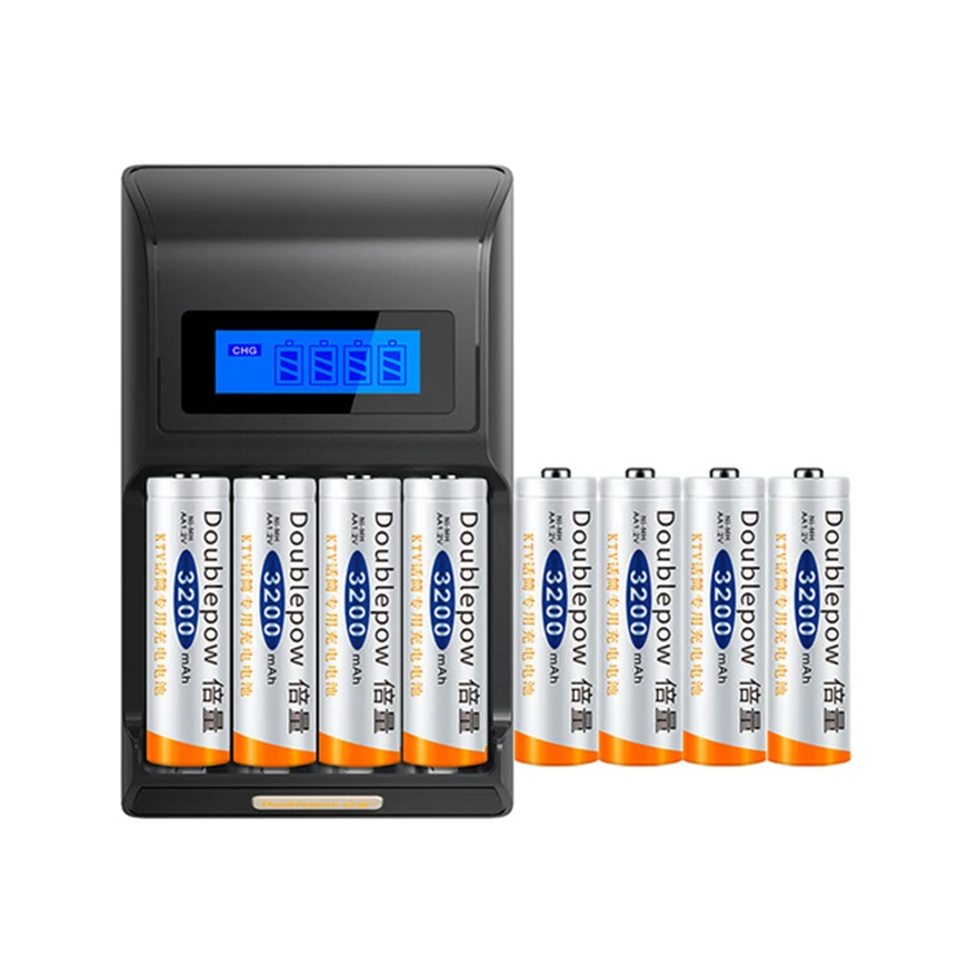 8PCS original 1.2v AA rechargeable battery large capacity 3200mAh Ni-MH rechargeable battery +4-slot smart fast charging charger