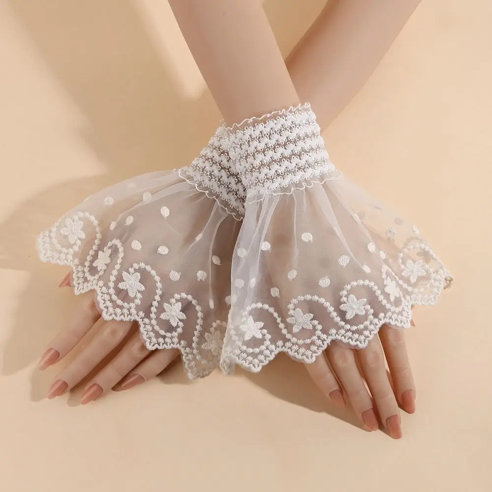 Gift Double Layer Lace Fake Cuffs Flower Polka Dot Elastic Sleeve Cuffs Sweet Solid Lace Sleeve Photo Prop