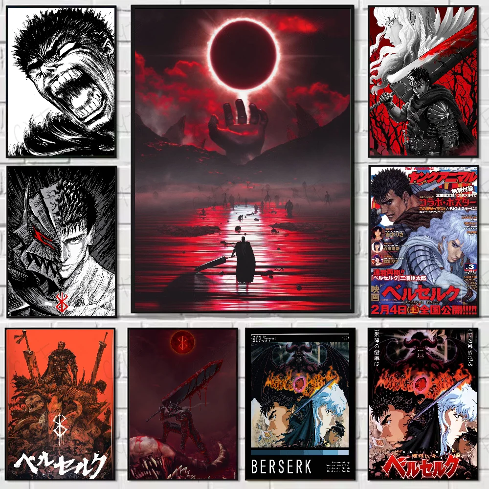 B-Berserk Guts Anime Comic Poster HD art sticky wall waterproof home living room bedroom bar aesthetic decoration