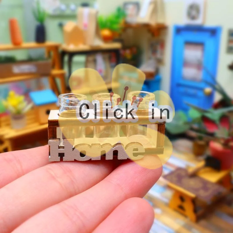 1Pcs Small Glass Rose Vase Model 1:12 Scale Dollhouse Mini Wooden Hydroponic Flower Stand Creative Home Garden Decor Plaything