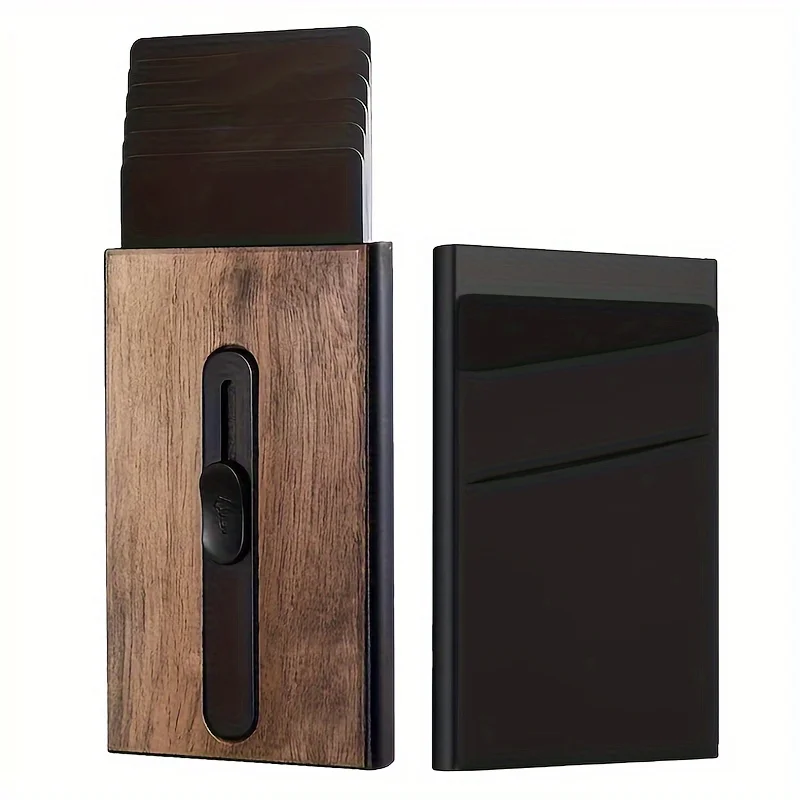 Carbon Fiber Pattern Walnut Wood Grain Credit Card Holder with Adhesive Backing Card Box