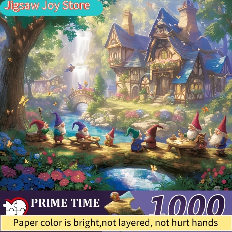 

Очень большой пазл-головоломка - Пейзаж в стиле коттеджкор с гномами, водопадом и цветочными мотивами - Сложная головоломка для взрослых для дома/офиса