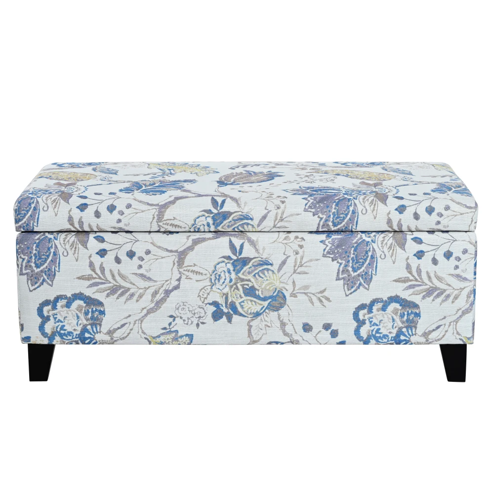 Floral pattern storage footstool with slow closing hinge, multi-function pedal seat, living room cushion stool
