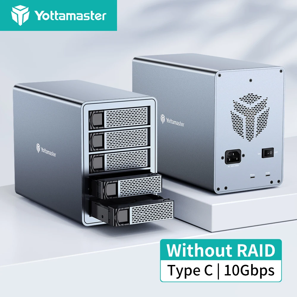 

[FS5C3] Yottamaster 10Gbps 5-slot USB C HDD Enclosure Daisy-chained Type C External HDD Enclosure Support 2.5"/3.5" SATA HDD SSD