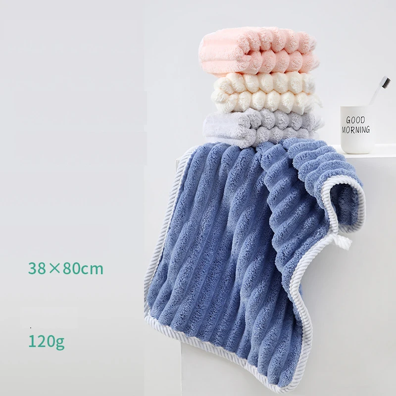 38x80cm Soft Thickened Striped Coral Fleece Face Towel Hand Towel Face Bath  Strong Water Absorption Bathroom Towel