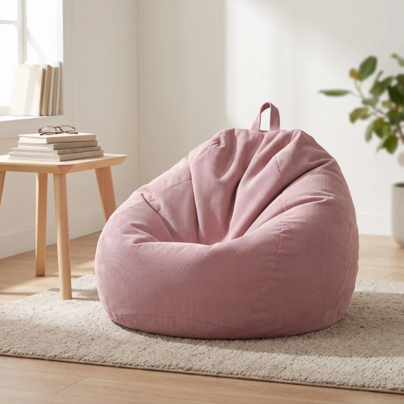 Bean Bag Chair Cover Zippered Bean Bag Cover with Carry Loop Lounge Seat Washable Furniture Soft for Teens, Reading Corner