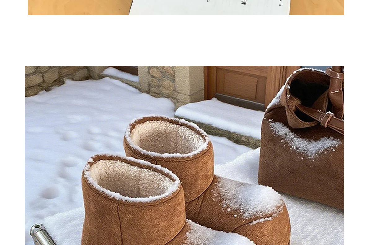 Neue Damen-Schneestiefel mit niedrigem Absatz, Markenschuhe, Winter-Knöchelstiefel zum Überziehen, warme Plüschschuhe für Damen, luxuriöse Damenmode, breite Stiefeletten – Detail 12