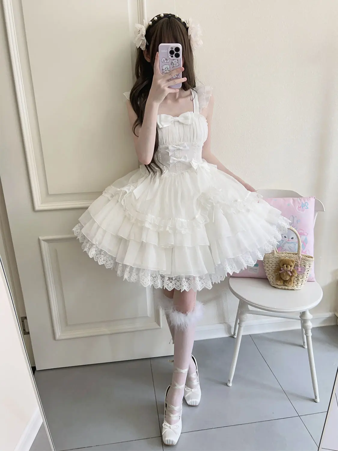 Oryginalny Projekt Nowa Letnia Sukienka Lolita Damska Słodka Kwiatowa Sukienka Ślubna Koronkowa Kokarda JSK Sukienka na Ramiączkach Czarno-Biała Księżniczka 2025