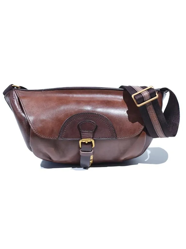 Vintage Mens High Quality Cowhide Genuine Leather Shoulder Bag Casual Strap Crossbody Chest Bag Handmade Comfortable Sling Bag