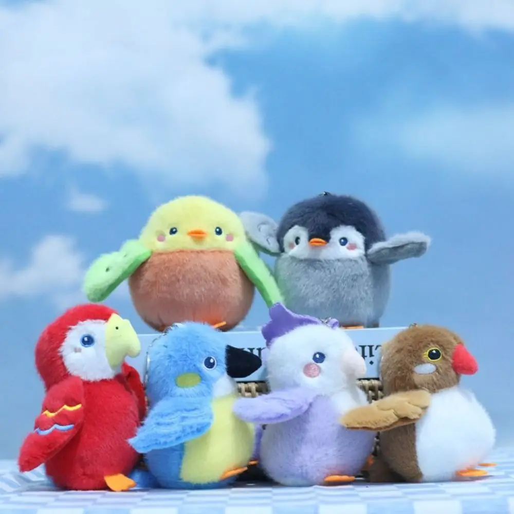 น่ารักสัตว์นกตุ๊กตาพวงกุญแจสมจริงจําลอง Parrot ตุ๊กตา Plush Kawaii Sparrow Furry Birds Keyrings ของขวัญวันเกิด