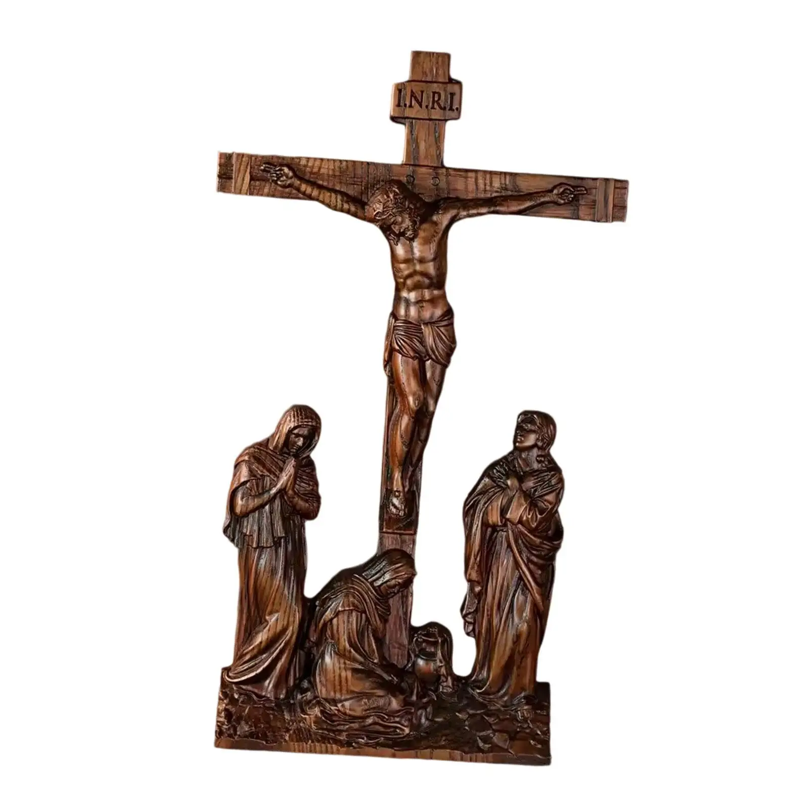 

Small Wooden Standing Crucifix Catholic Table Cross Beech Sculpture for Home Altar Decor Collectible Figurine