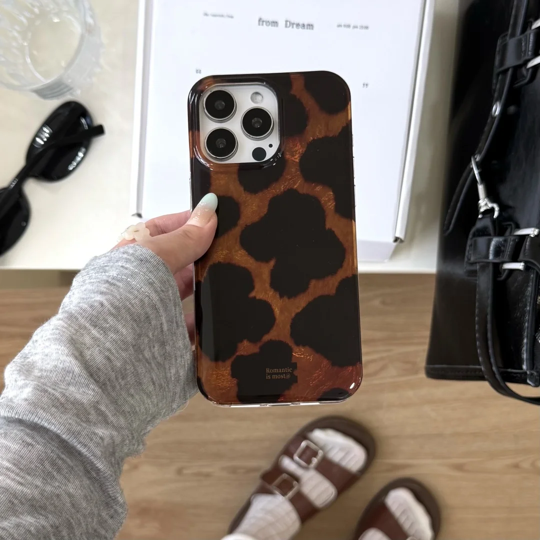 Custodia per telefono laser con segni di inchiostro semplici per telefono 16 15 14 13 12 Pro Max Plus Elegante copertura per paraurti posteriore con stampa leopardata