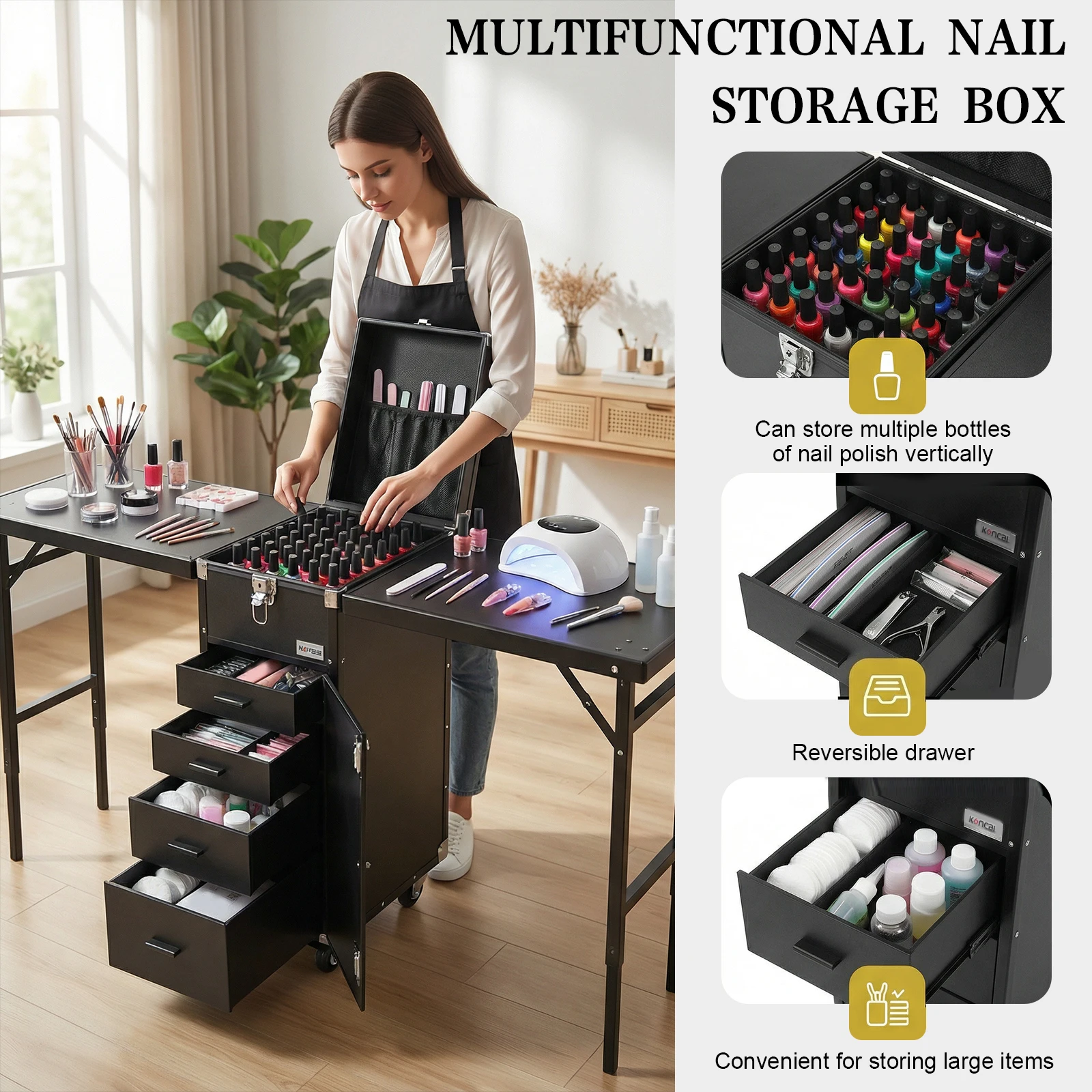 

Мобильная тележка-тумба для визажиста на колесах с выдвижными ящиками, большой вместимости, для маникюра, макияжа, косметологии