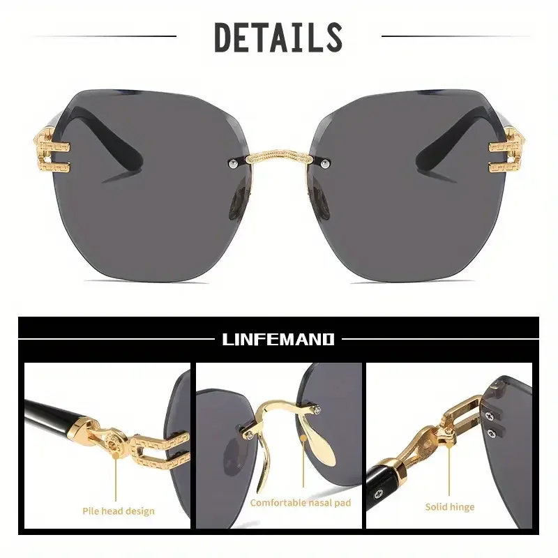 LINFEMAND Mode Geometrie Leichte rahmenlose dekorative Brille UV400 Damen Party Tanz Überraschung Einzigartiges Festival Geschenk – Detail 2