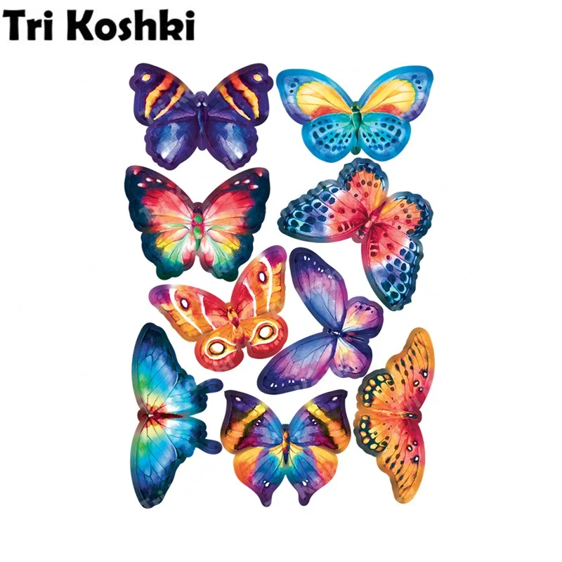 Tri koshki RC047 Colorful Butterflies Wall Sticker Waterproof PVC Decoration Door Living Room Kids Room Toile